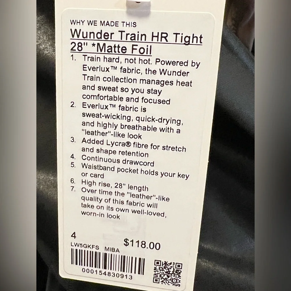 NWT lululemon Wunder Train High-Rise Tight 28” *Matte Foil Black, Size 4 - Picture 5 of 7